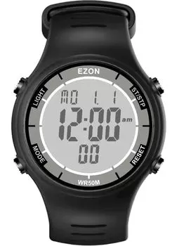 Цифровые часы EZON L008 5 АТ Водонепроницаемые Секундомер Обратный отсчет Унисекс Цифровые спортивные часы L008 Таймер/Хронограф/Измерение времени круга/EL Подсветка/Будильник, чёрный