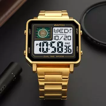 Цифровые часы из нержавеющей стали, водонепроницаемые, светодиодные, светящиеся, для отдыха, квадратные, прямоугольные, мужские часы Relogio Masculino серебряный
