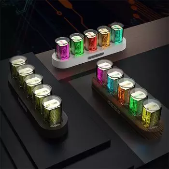Цифровые часы Nixie Tube с RGB светодиодной подсветкой для украшения рабочего стола в игровой комнате. Роскошная упаковка коробок для подарка. One Size чёрный
