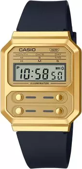 Цифровые часы Reprint Design Overseas Model Gold Black Urethane Band [Casio] A100WEFG-9A Мужские [Товар]