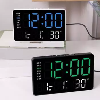 Цифровые часы с питанием от USB Электронный светодиодный будильник Таймер Регулировка яркости Отображение температуры 2 будильника 12/24-часовой формат времени зелёный/чёрный