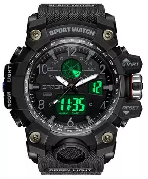 Цифровые часы, спортивный секундомер, водонепроницаемые, модные, в стиле милитари, часы для бега, двойное время, двусторонний дисплей времени, будильник, светящийся 50 м