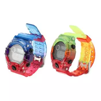 Цифровые часы светящиеся круглые водонепроницаемые многофункциональные электронные часы обратного отсчета двойного времени хронограф Blue Red