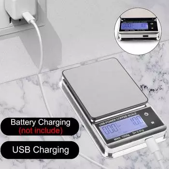 Цифровые кухонные весы для кофе, 1000 г/0,01 г, высокоточные циклические перезаряжаемые мини-карманные весы, автоматический таймер, электронные весы, аксессуары для бариста серебряный
