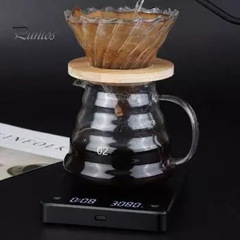 Цифровые кухонные весы с таймером, точные перезаряжаемые высокочувствительные сенсорные кнопки, кофейные весы для приготовления эспрессо чёрный