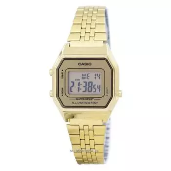 Цифровые кварцевые часы Casio с подсветкой из нержавеющей стали LA680WGA-9DF LA680WGA-9 Женские часы золотой