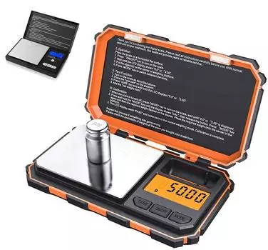 Цифровые мини-весы 200 г / 0,01 г Карманные весы 50 г Калибровочный вес ЖК-дисплей с подсветкой Электронные смарт-весы оранжевый