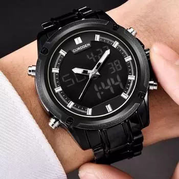 Цифровые мужские часы CURDDEN, полностью стальные светодиодные часы, водонепроницаемые часы с хронографом красный