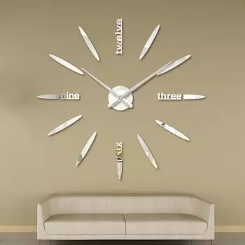 Цифровые настенные часы 3D наклейка Современный дизайн Часы DIY Часы Настенные кухонные часы Гостиная Кварцевые иглы Домашний декор серебряный