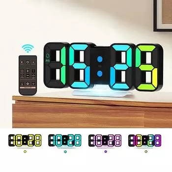 Цифровые настенные часы 3D RGB с подсветкой, ночным режимом, функцией повтора сигнала, настольные часы с функцией 12/24-часового отключения питания, светодиодный будильник 22.9x9.5x2.9cm белый