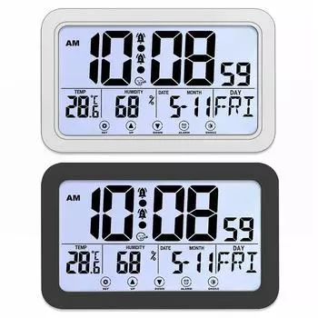 Цифровые настенные часы с большим дисплеем, температурой, влажностью и датой, настольные часы, цифровой календарь, будильник для домашнего офиса White