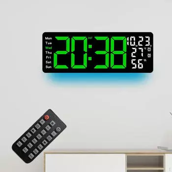 Цифровые настенные часы с большим дисплеем, прямоугольный таймер с атмосферной подсветкой LED для кухни зелёный