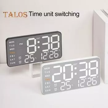 Цифровые настенные часы с дистанционным управлением, большим дисплеем, многофункциональные 12/24-часовые светодиодные цифровые часы-будильник с температурой A чёрный