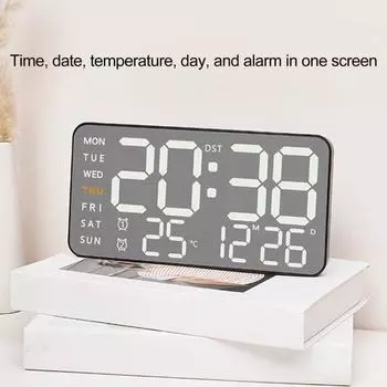 Цифровые настенные часы с дистанционным управлением, большим дисплеем, многофункциональные 12/24-часовые светодиодные цифровые часы-будильник с температурой A чёрный