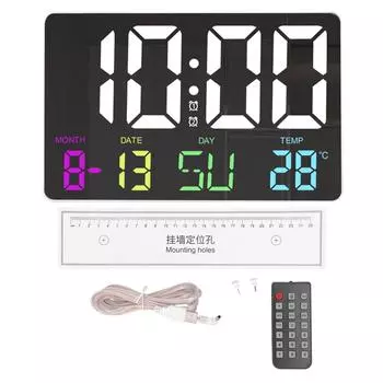 Цифровые настенные часы с дистанционным управлением RGB цветные регулируемые пять скоростей яркости светодиодный календарь чёрный