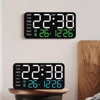 Цифровые настенные часы с голосовым управлением, TEMP, дата, неделя 2, повтор будильника, настольные часы с переходом на летнее время, 5 уровней яркости, автоматическая регулировка яркости, 12/24 ч, светодиодные часы