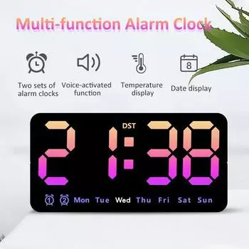 Цифровые настенные часы с голосовым управлением, температурой, датой, неделей, летним временем, настольные часы с 12/24-часовым форматом, двойным будильником, настенными, с большим дисплеем и светодиодными часами белый