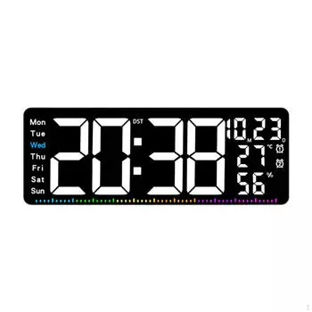 Цифровые настенные часы с календарем и светодиодным будильником для помещений белый