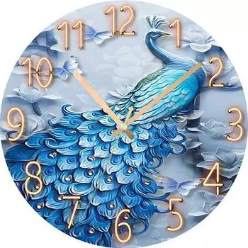 Цифровые настенные часы с низким уровнем шума, 30 см/12 дюймов Настенные часы с павлином Кварцевые часы Тихие бесшумные простые часы для домашнего декора Детская комната Peacock