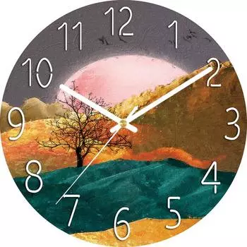 Цифровые настенные часы с низким уровнем шума, 30 см/12 дюймов, картина маслом заката, настенные часы, кварцевые часы, тихие, бесшумные, простые часы для домашнего декора, детская комната Sunset