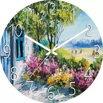Цифровые настенные часы с низким уровнем шума, 30 см/12 дюймов Настенные часы с сельским пейзажем Кварцевые часы Тихие бесшумные простые часы для домашнего декора Детская комната Rural landscape