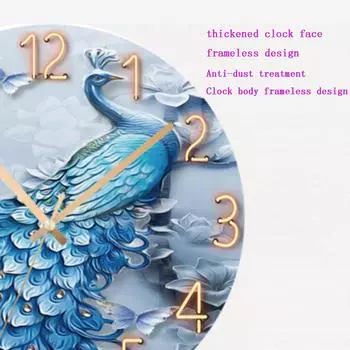 Цифровые настенные часы с низким уровнем шума, 30 см/12 дюймов Настенные часы с павлином Кварцевые часы Тихие бесшумные простые часы для домашнего декора Детская комната Peacock