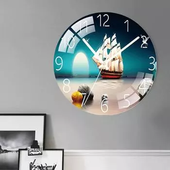 Цифровые настенные часы с низким уровнем шума, парусники 30 см/12 дюймов Настенные часы Кварцевые часы Тихие бесшумные простые часы для домашнего декора Детская комната Sailboats
