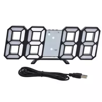 Цифровые настенные часы Современный дизайн Дисплей температуры Функция будильника Управление звуком Автоматический режим сна LED чёрный