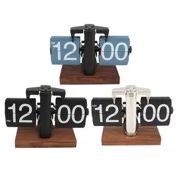 Цифровые откидные часы винтажные легко читаемые на батарейках откидные настольные часы с вращающейся ручкой механические для дома чёрный