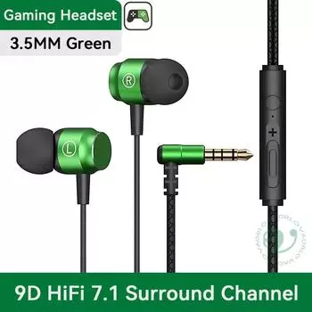 Цифровые проводные наушники с чипом 3,5 мм AUX/Type C 9D HIFI Heavy Bass In-Ear игровые гарнитуры для Samsung Huawei Xiaomi OPPO iPad PC MP3/MP4 3.5MM Green