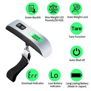 Цифровые весы для багажа 110 фунтов/50 кг подвесные весы для багажа ЖК-дисплей портативные весы для взвешивания чемодана дорожные весы для багажа