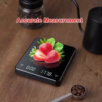 Цифровые весы для кофе 3 кг0,1 г с таймером, светодиодным экраном, весы для эспрессо, перезаряжаемая электронная кухня чёрный