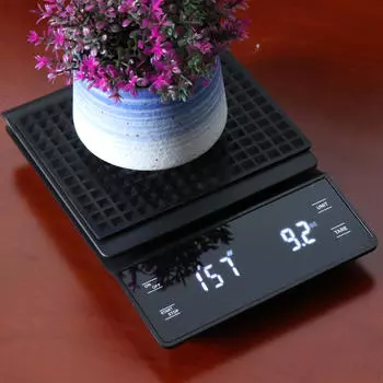 Цифровые весы для кофе с таймером, 3 кг/0,1 г, светодиодный экран, портативные, высокоточные, для капельного эспрессо чёрный