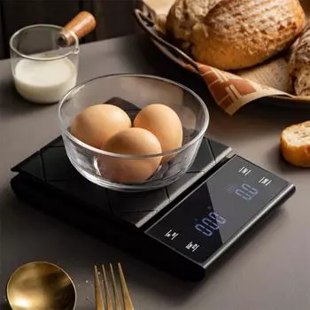 Цифровые весы для кофе с таймером, светодиодным экраном, эспрессо, USB, макс. 3 кг, вес 0,1 г, высокоточные измерения в унциях/мл/г, кухонные весы 3Kg 0.1g чёрный