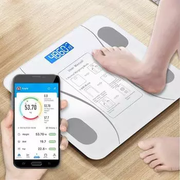 Цифровые весы для веса тела, умные беспроводные весы для жира, весы для ванной комнаты, анализатор состава тела с приложением для смартфона белый