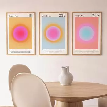 Цифры ангела Градиент Аура Энергия Модные постеры и принты Датская пастель Холст Живопись Северное эстетическое искусство Декор стен в общежитии 21x30cm No Framed