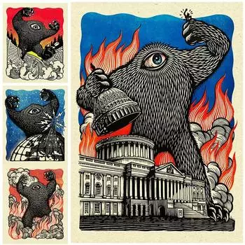 Циклоп и Золотое Сердце Ретро Искусство Стена Страшная Картина Холст Монстр Арт Плакаты и Безрамное Украшение Дома Печать Без Рамки 21*30cm