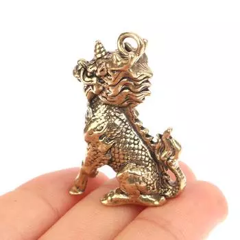 Цилинь Удача Животное Фэншуй Винтажная Статуэтка Статуэтка Богатство Латунный Декор Процветание Китайский Стиль Орнамент