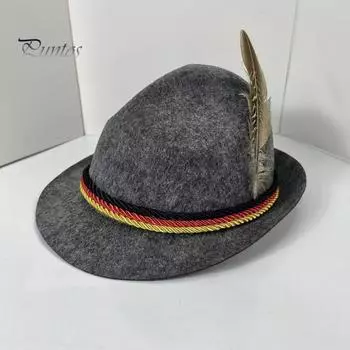 Цилиндр Октоберфест фетровая шляпа ретро баварский стиль унисекс кепка с перьями и веревкой декор праздник 1920-х годов тематические вечеринки косплей мероприятия шляпа зелёный