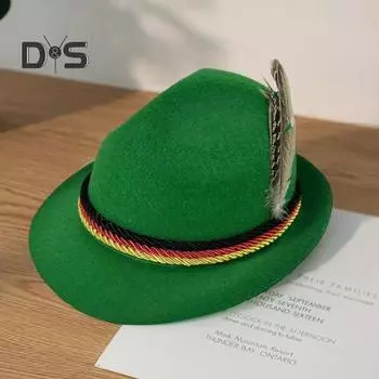 Цилиндр Октоберфест фетровая шляпа ретро баварский стиль унисекс кепка с перьями и веревкой декор праздник 1920-х годов тематические вечеринки косплей мероприятия шляпа зелёный