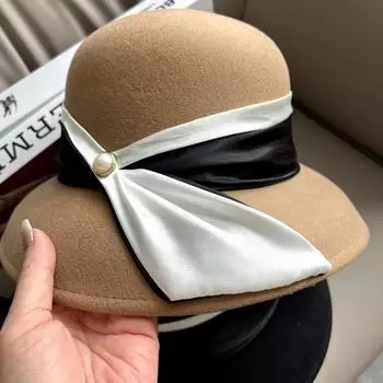 Цилиндр осенне-зимняя шляпа рыбака в стиле Хепберн, шерстяная шляпа французского ретро-светского стиля с жемчужным бантом, элегантная темпераментная фетровая шляпа 55-58cm