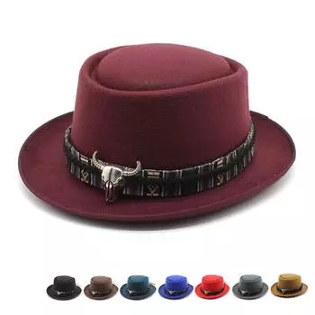 Цилиндр шерстяной ковбойский цилиндр в этническом стиле для мужчин и женщин, парная шляпа Czy-225 M56-58cm красный