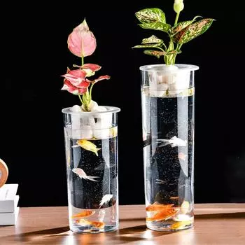 Цилиндрическая гидропонная ваза для растений Прозрачный гидропонный аквариум Микропейзаж S