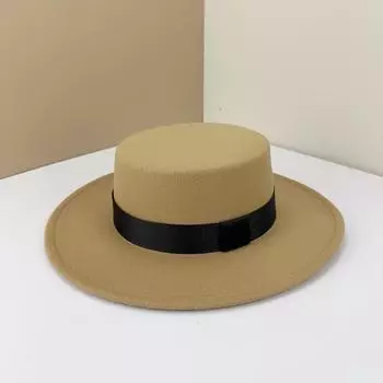 Цилиндрическая шляпа британская черная шляпа с плоским верхом Hepburn Gentleman Jazz Hat Flat Brim Woolen Wide Brim Мужские и женские шляпы Adjustable M (56-58cm) белый