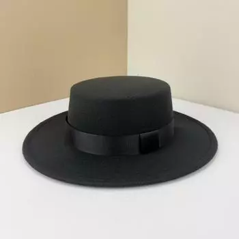Цилиндрическая шляпа британская черная шляпа с плоским верхом Hepburn Gentleman Jazz Hat Flat Brim Woolen Wide Brim Мужские и женские шляпы Adjustable M (56-58cm) белый