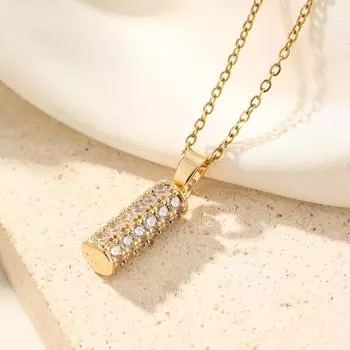 Цилиндрические подвески-ожерелья для женщин 2025 Новая мода Золотая цепочка из нержавеющей стали Циркониевые украшения Свадебные аксессуары для вечеринок золотой