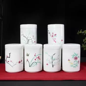 Цилиндрический чайник для чая, керамическая крышка, герметичный контейнер для хранения порошка, кофейный столик для гостиной, декоративный контейнер для чая, керамический горшок