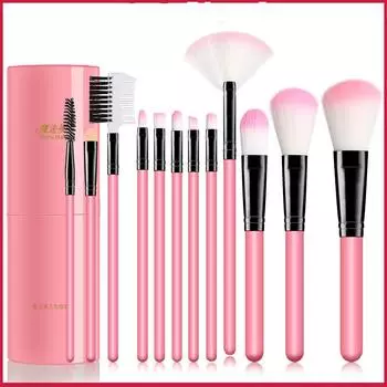 Цилиндрическое ведро Кисть для макияжа Женская Универсальная 12 Набор кистей для макияжа Волшебный инструмент для макияжа розовый