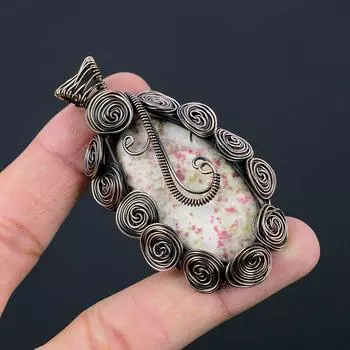 Cinabar Gemstone Медная проволока Обертывание ручной работы Кулон Ювелирный подарок 2.76 Inches белый