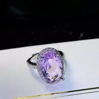 Cincin Batu Kecubung Alami untuk Wanita 100% Perhiasan Emas 18K Cincin Pertunangan Pernikahan Emas Asli Kotak Cincin Batu Permata Anillos Mujer 10